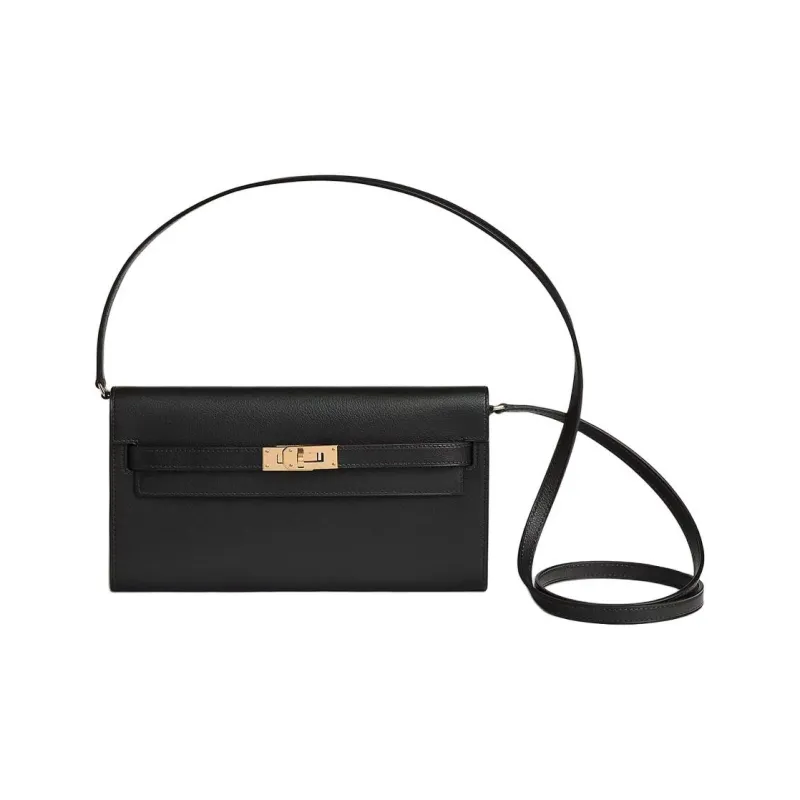 HERMES Kelly To Go Evergrain Calfskin Shoulder Bag Crossbody Bag Women's Black-1