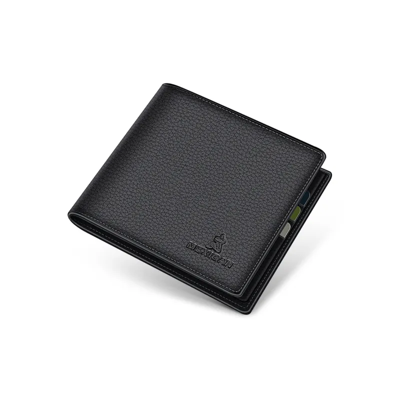 MEXICAN Litchi Grain Cow Leather Wallet Regular Men's Black-1