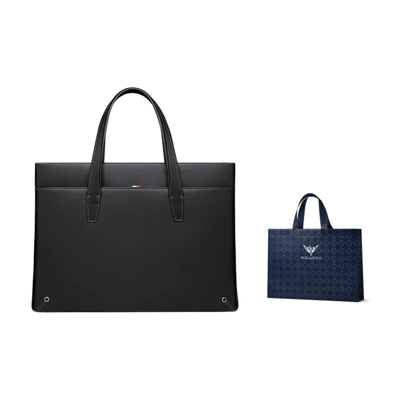 WilliamPOLO Cow Leather Briefcases Medium Size Men's Black/Army Green/Blue-5