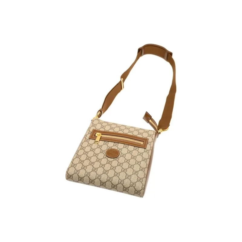 GUCCI Canvas With Leather Messenger Bag Shoulder Bag Crossbody Bag Men's Beige/Ebony-3