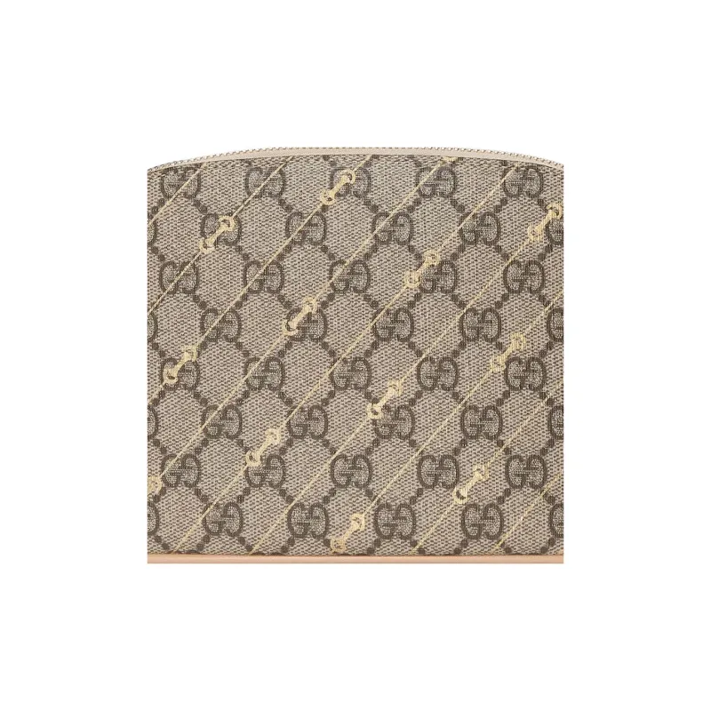 GUCCI Canvas With Leather Makeup Bag Women's Beige & Ebony-6