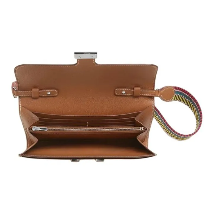 HERMES Constance Long To Go Evercolor Leather Cavale Canvas Wallets Shoulder Bag Crossbody Bag Women's Brown-3
