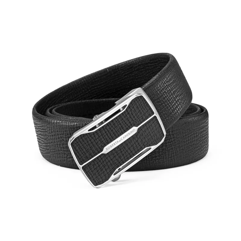 ROBERTA DI CAMERINO Top Grain Cow Leather Belts Men's Black Width 3.5CM-1