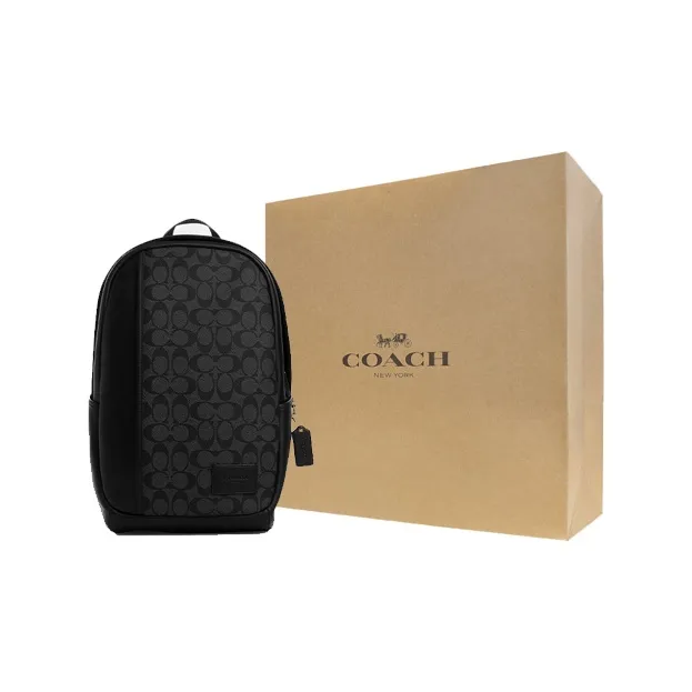 COACH Edge Coated Canvas With Smooth Calfskin Backpack Large Size Men's Gunmetal & Wood Charcoal & Black-5