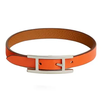 HERMES Calfskin Palladium Plated Wristbands Women's Orange