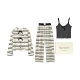 Beige Apricot 6709 (Long-Sleeved+Camisole+Pants) Three-Piece Set