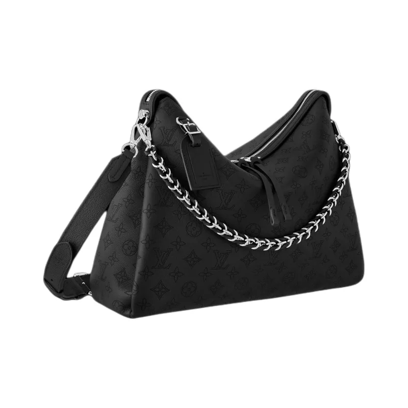 LOUIS VUITTON Engraved Cow Leather Handbag, Shoulder Bag, Crossbody Bag Medium Size Women's Black-1