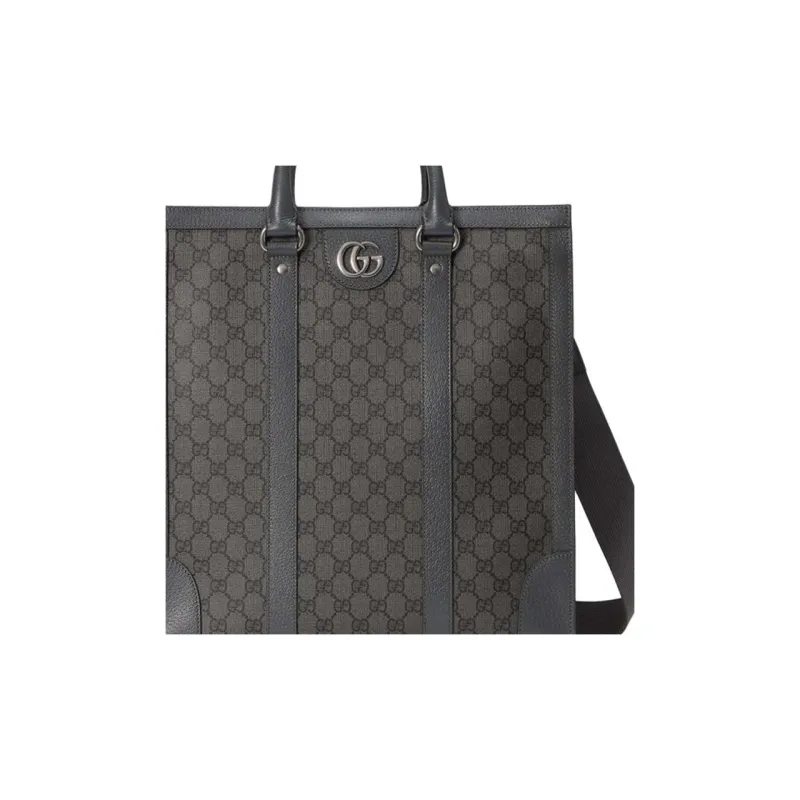 GUCCI Ophidia Canvas With Leather Tote Bag Shopping Bag Handbag Medium Size Men's Gray-12
