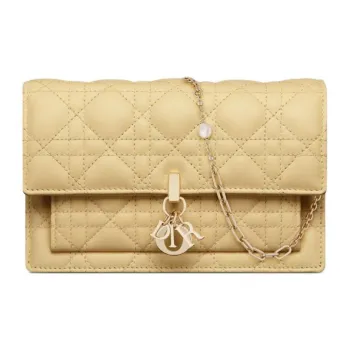 DIOR Lambskin One Shoulder Crossbody Clutches Women's Light Yellow