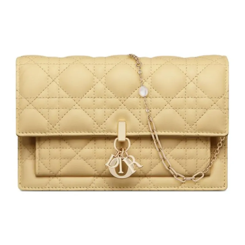 DIOR Lambskin One Shoulder Crossbody Clutches Women's Light Yellow-0