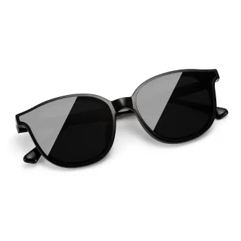 PULAIS Plate Frame Round Sunglasses Unisex Black