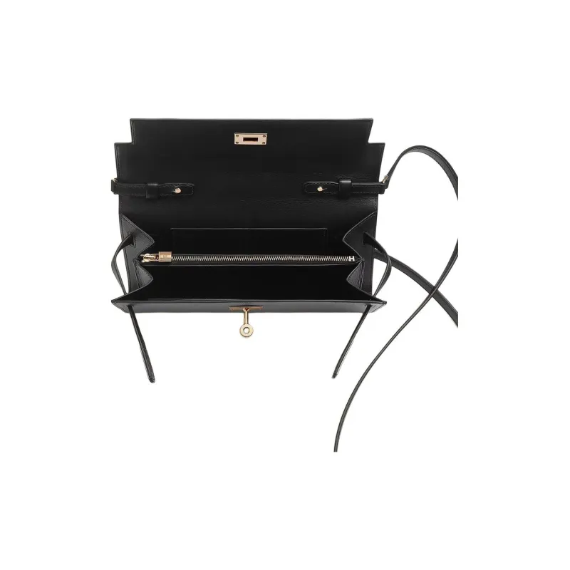 HERMES Kelly To Go Evergrain Calfskin Shoulder Bag Crossbody Bag Women's Black-3