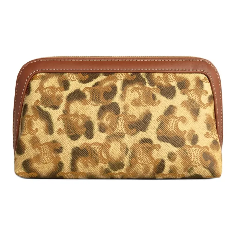 CELINE Cow Leather Clutch Makeup Bag Small Size Men's Leopard Print-2