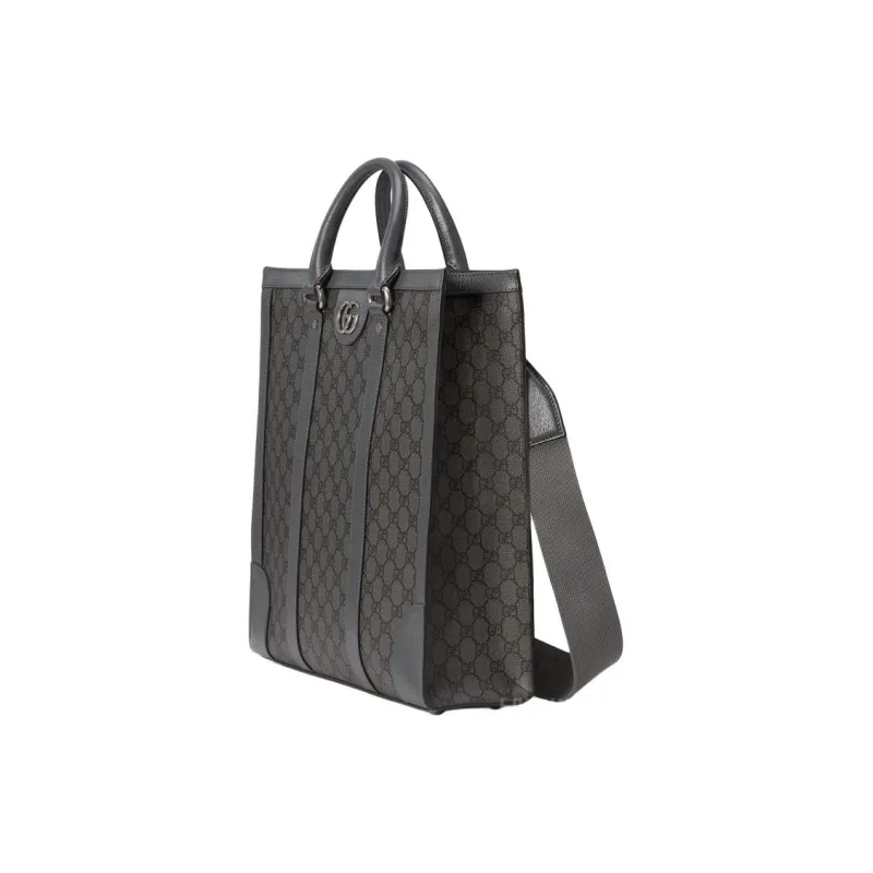 GUCCI Ophidia Canvas With Leather Tote Bag Shopping Bag Handbag Medium Size Men's Gray-2