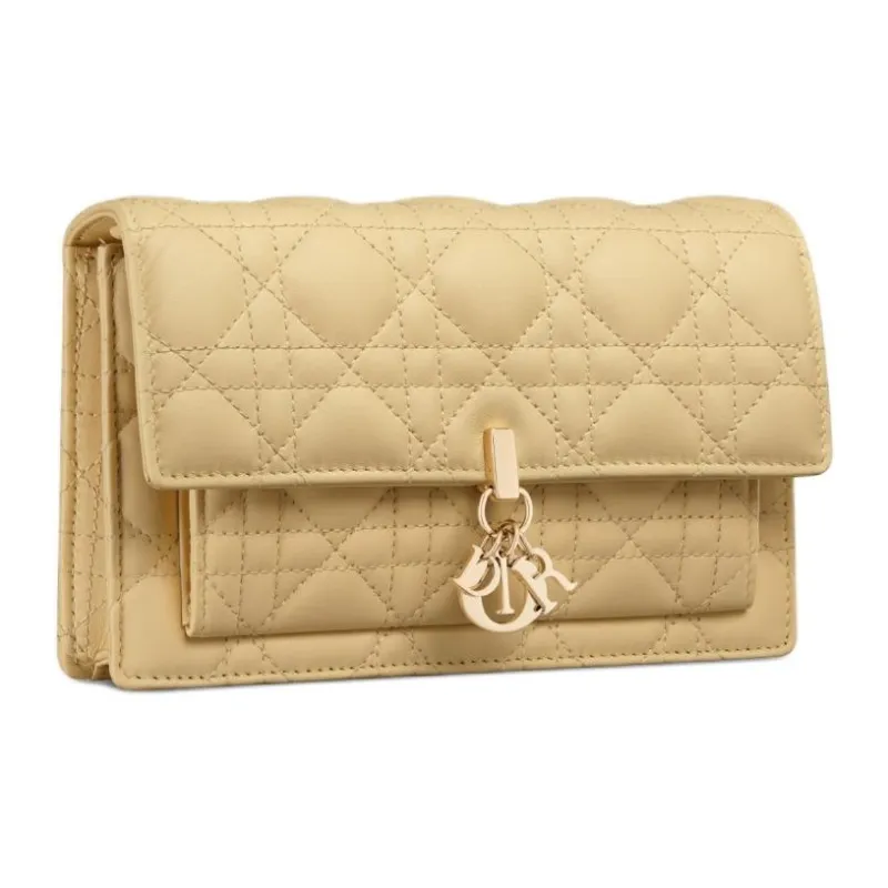 DIOR Lambskin One Shoulder Crossbody Clutches Women's Light Yellow-1