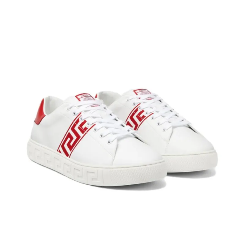 VERSACE Abrasion Resistant Low Top Skateboard Shoes Men's White Red-2