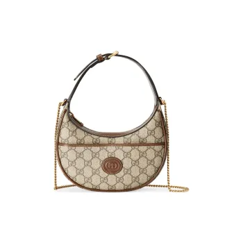 GUCCI Canvas With Leather Binding Crescent Bag, Handbag, Shoulder Bag Women's