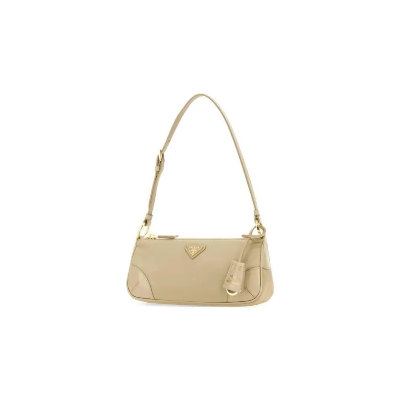 PRADA Re Edition Recycled Nylon Mixed With Shiny Leather Handbag Shoulder Bag Women's Sand-1