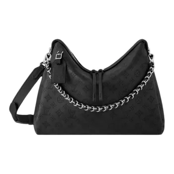 LOUIS VUITTON Stamped Cow Leather Handbag Shoulder Bag Crossbody Bag Medium Size Women's Black