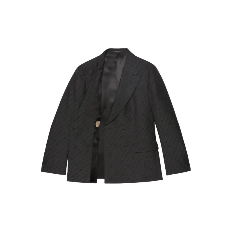 GUCCI SS24 Interlocking G Striped Wool Formal Jacket Jackets Coats Men's Black-1