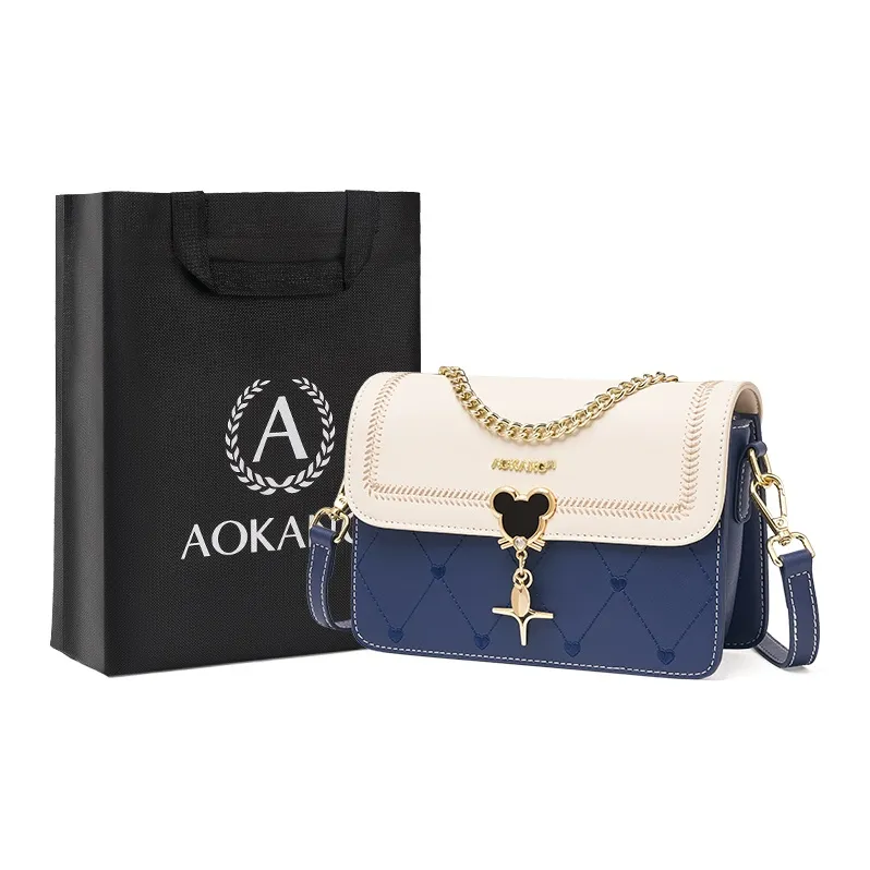 AOKANG Cow Leather Small Square Bag, Underarm Crossbody Bag Small Size Women's Ecru & Blue/Ecru & Green/Ecru & Brown-20