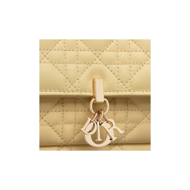 DIOR Lambskin One Shoulder Crossbody Clutches Women's Light Yellow-5
