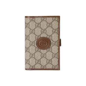 GUCCI GG Retro Series Canvas With Leather Binding Card Holder Wallet Passport Holder Men's Brown