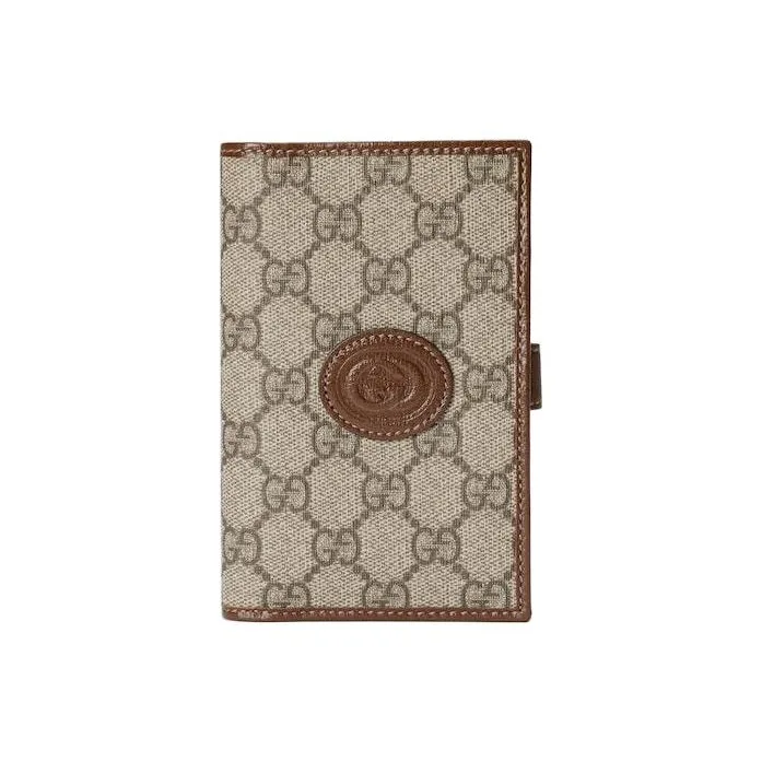 GUCCI GG Retro Series Canvas With Leather Binding Card Holder Wallet Passport Holder Men's Brown-0