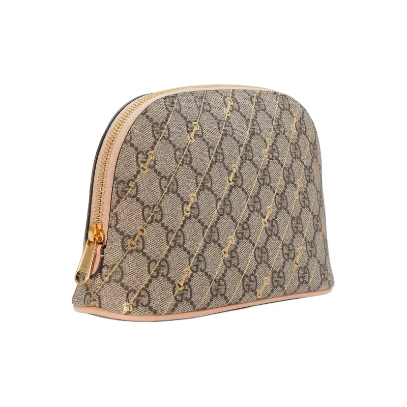GUCCI Canvas With Leather Makeup Bag Women's Beige & Ebony-1