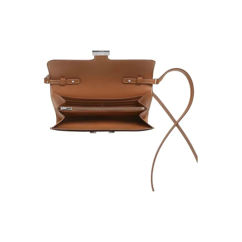 HERMES Constance Long To Go Evercolor Leather Cavale Canvas Wallets Shoulder Bag Crossbody Bag Women's Brown-4