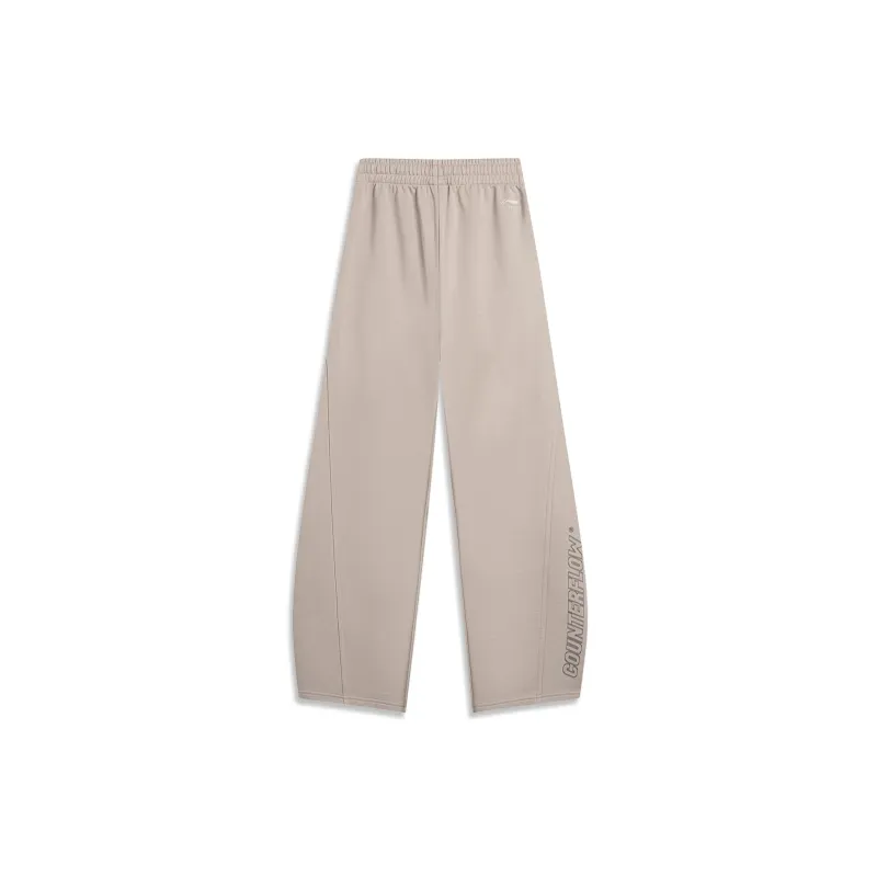 LiNing Knitted Sports Pants Women's White Gray Green Stripes-1