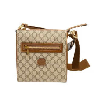 GUCCI Canvas With Leather Messenger Bag Shoulder Bag Crossbody Bag Men's Beige/Ebony