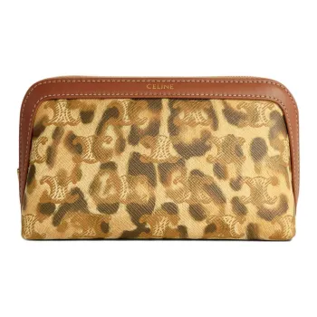 CELINE Cow Leather Clutch Makeup Bag Small Size Men's Leopard Print