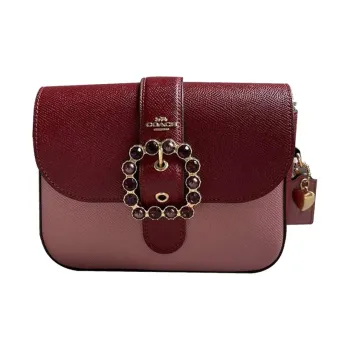 COACH Gemma Canvas With Leather Small Square Bag Shoulder Bag, Crossbody Bag Small Size Women's Pink & Red