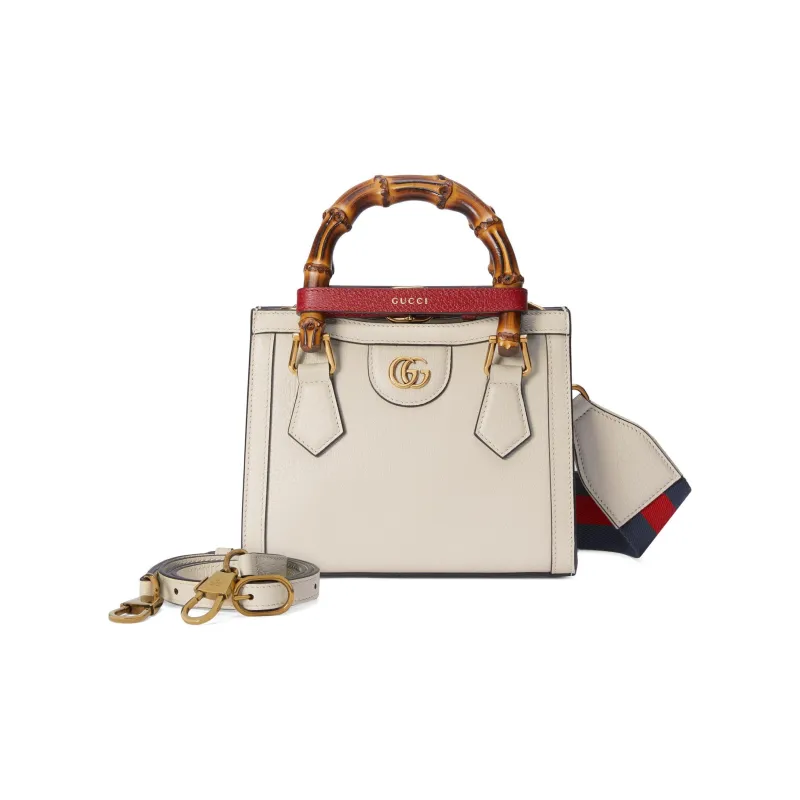 GUCCI Diana Leather Tote Bag Shopping Bag Shoulder Bag Crossbody Bag Handbag Mini Women's White-1