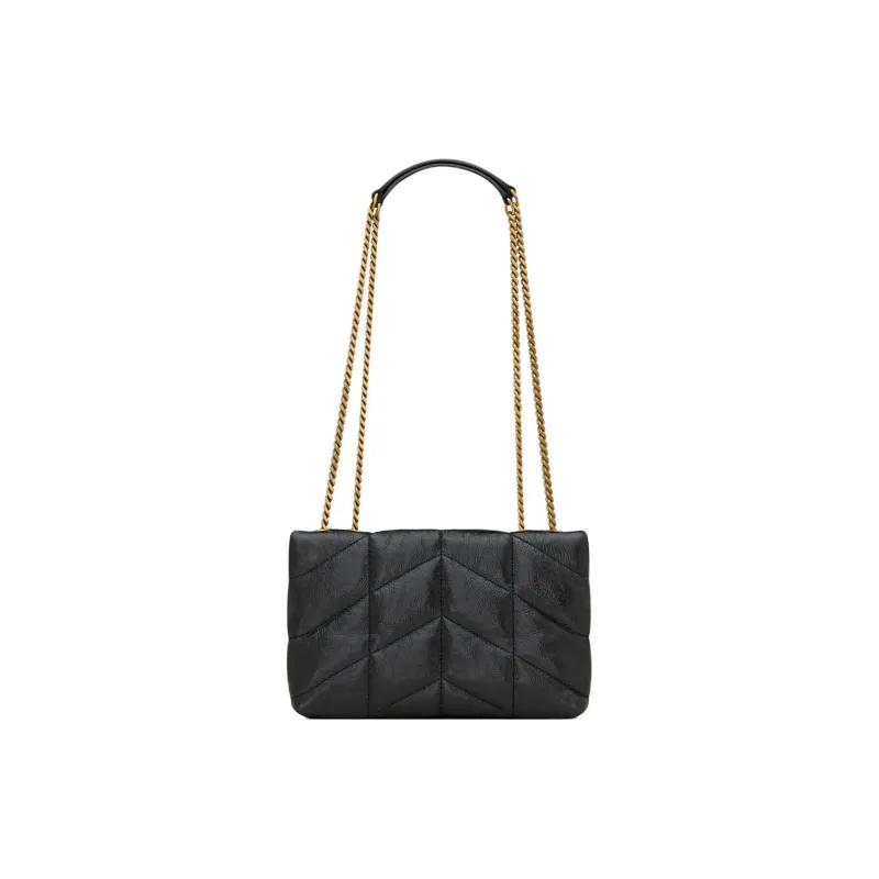 SAINT LAURENT PUFFER Grained Leather Portable Crossbody Bag Shoulder Bag Women's Black-2