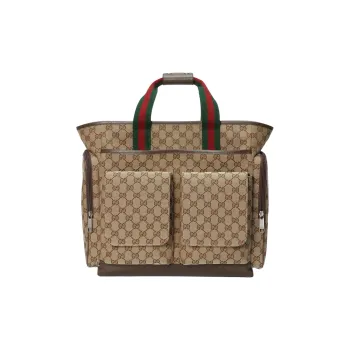 GUCCI Original Canvas With Leather Canvas Bag, Backpack, Handbag Men's Beige & Ebony