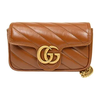 GUCCI GG Marmont Quilting Leather Crossbody Bag Shoulder Bag Women's Brown
