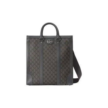 GUCCI Ophidia Canvas With Leather Tote Bag Shopping Bag Handbag Medium Size Men's Gray