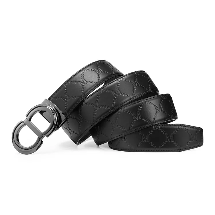 FAIRWHALE Brand Logo Embossed Ring Plate Buckle Belt Top Grain Cow Leather Belt Men's Width 3.5CM-2