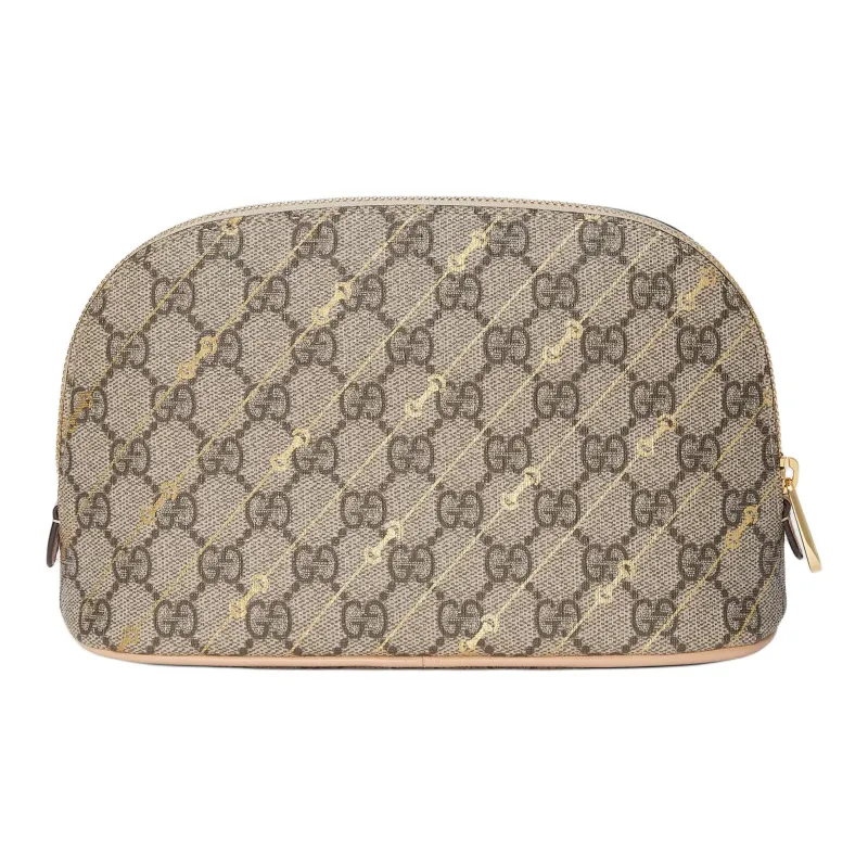 GUCCI Canvas With Leather Makeup Bag Women's Beige & Ebony-2