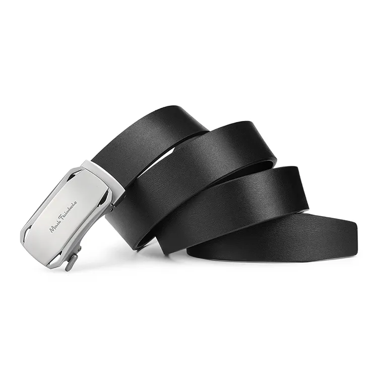 FAIRWHALE Minimalist Style Automatic Buckle Seamless Belt Genuine Leather Belt Men's Width 3.5CM-1