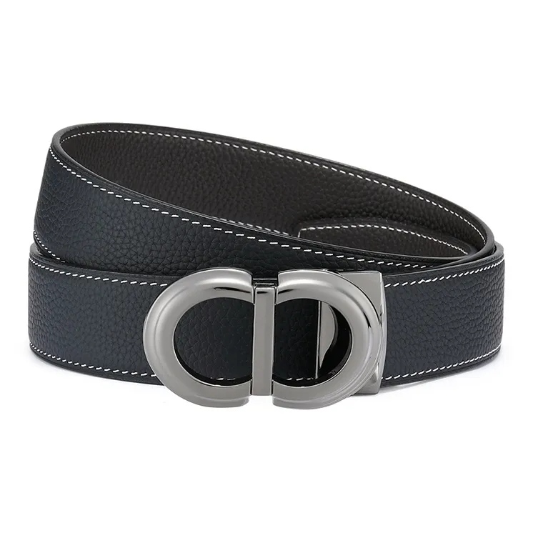 FAIRWHALE Fashion Ring Plate Buckle Dual Use Genuine Leather Belt Top Grain Cow Leather Belt Men's Width 3.5CM-4
