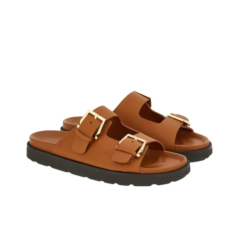 FERRAGAMO Rubber Sole Slip-Resistant Slide Slippers Men's Brown-1
