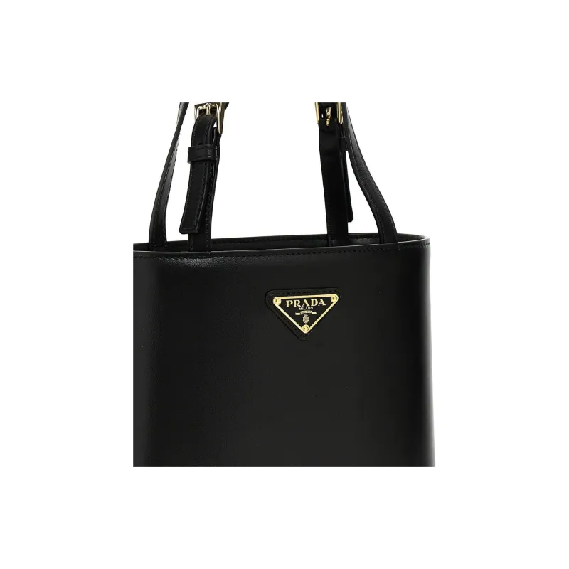 PRADA Leather Tote Bag Shopping Bag Shoulder Bag Crossbody Bag Handbag Small Size Women's Black-3