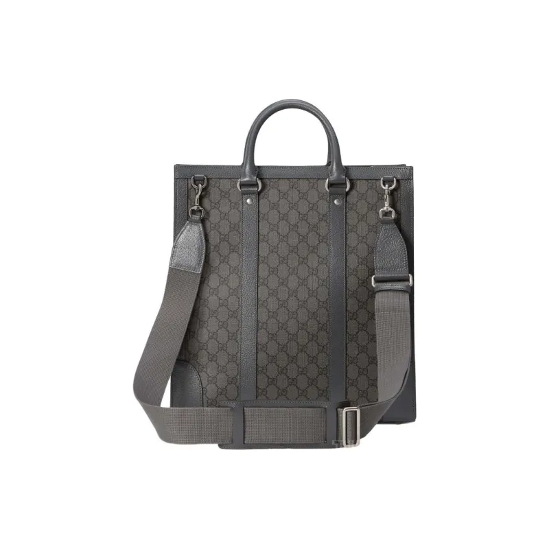 GUCCI Ophidia Canvas With Leather Tote Bag Shopping Bag Handbag Medium Size Men's Gray-4