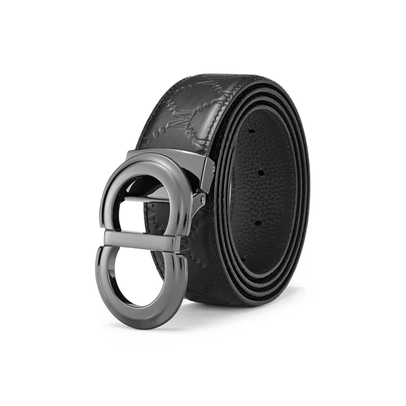 FAIRWHALE Brand Logo Embossed Ring Plate Buckle Belt Top Grain Cow Leather Belt Men's Width 3.5CM-1