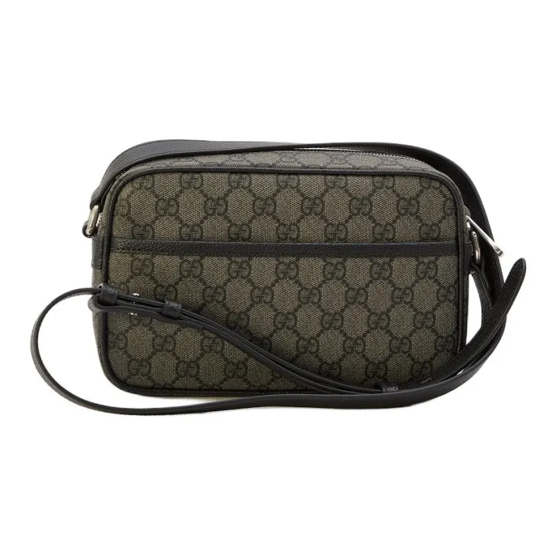 GUCCI Canvas With Leather Crossbody Bag Shoulder Bag Mini Men's Gray & Black-2