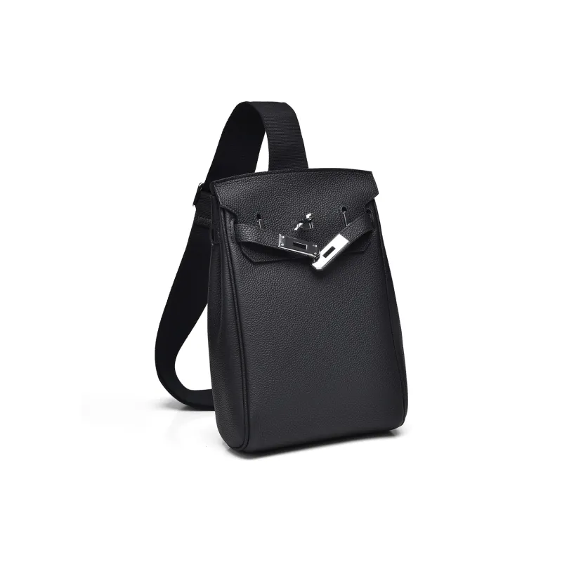 Ceion Keust Top Grain Cow Leather Sling Bag Medium Size Unisex Black-2
