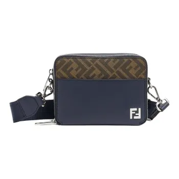 FENDI Leather Camera Bag, Shoulder Bag, Crossbody Bag Men's Dark Blue & Brown